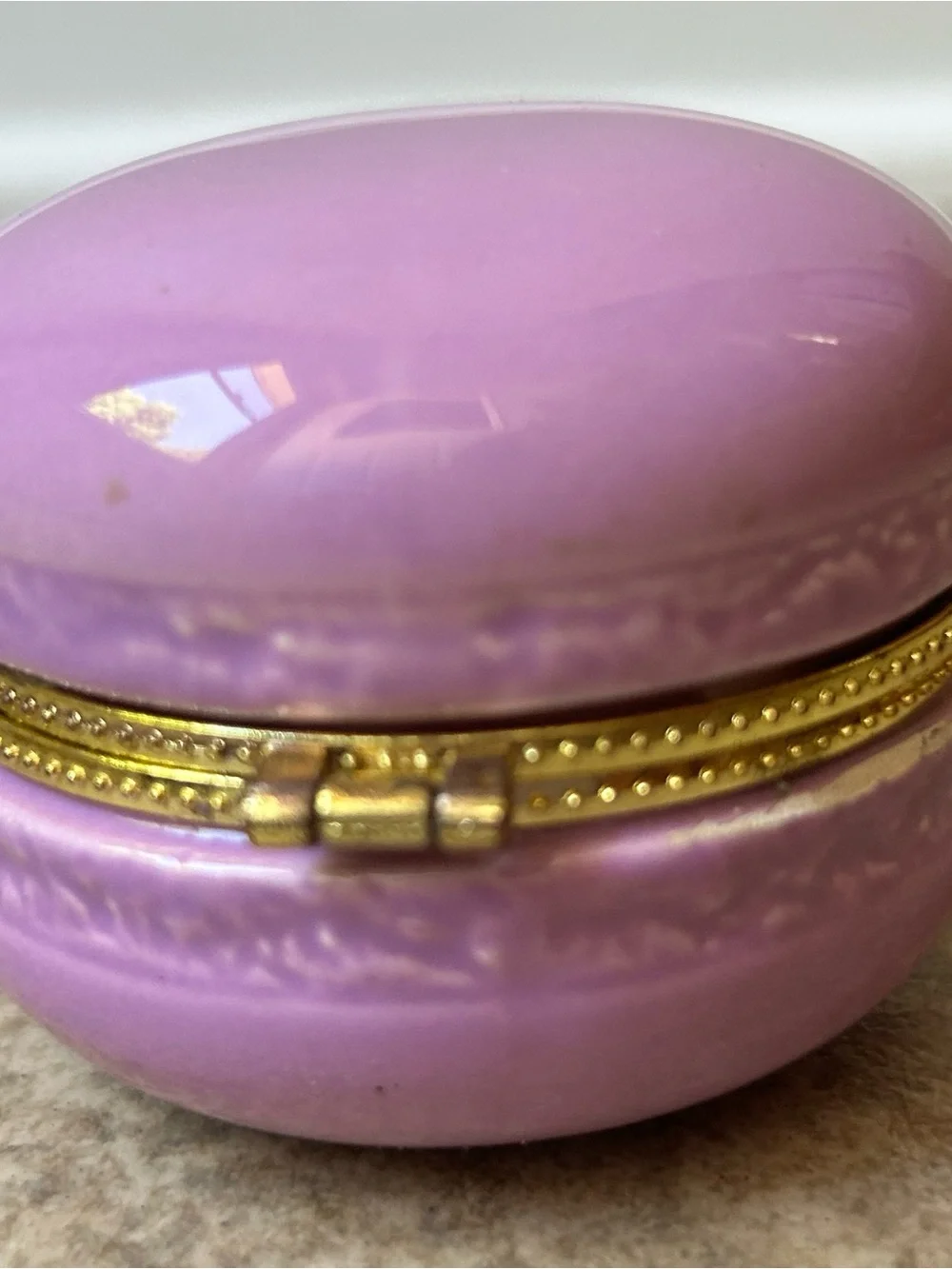 Lavender Porcelain Macaron Trinket Box with Gold Bow Accent